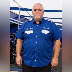 Yamaha Racing Team Shirt Blue White Short Sleeve Moto Garage Workwear Men’s